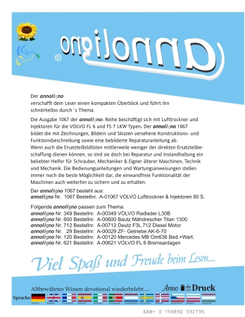 VOLVO FL6 & FS7 LKW Lufttrockner & Injektoren Konstruktion & Bild- Reparaturanleitung & Einstelltabellen  - annoligno 1067